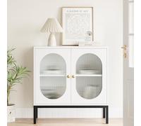 Garvee Buffet de Rangement en Rotin, Armoire de Cusine avec 2 Porte, Meuble de Rangement Style Moderne, 80x40x83 cm, Meuble pour Salon, Cuisine, Bureau (Blanc)