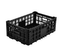 Garvee Cagette Plastique Pliable Empilable 52 L avec Poignées, Noir | avec Poignées, Panier de Rangement Multiusage pour Fruits, Légumes, Vêtements, Jouets et Produits d’Épicerie