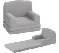 Garvee Canapé Convertible 2 En 1 Pour Enfants : Fauteuil Et Lit Pliant En Mousse. Tissu Sherpa Doux. Idéal Pour La Salle De Jeux, La Chambre d'Enfant Et Comme Cadeau. Coloris Gris Clair/Vert.