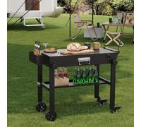 Garvee Chariot Barbecue Pliable pour Plancha, Table Roulante Extérieure en Acier Inoxydable avec Roues Verrouillables, Support Robuste pour Cuisine Extérieure Et Camping