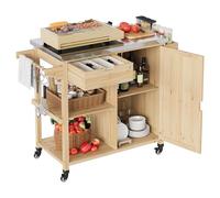 Garvee Chariot de Barbecue supplémentaireérieur Professionnel - Plan de Travail INOX, Armoire de Rangement, tiroir, étagères Ouvertes, Porte-épices, roulettes - Îlot Mobile et Table d’appoint pour