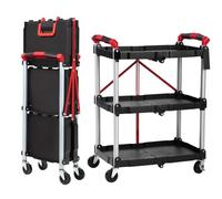 Garvee Chariot de Service Pliable 3 Niveaux - Structure métallique Robuste, capacité 75kg, roulettes avec poignées, rainures à Outils - Idéal Bureau, Cuisine, Restauration - Italie