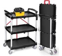 Garvee Chariot de Service Pliable Robust - 80 kg - roulettes - Poignée Ergonomique Rouge - Caddie Utilitaire pour Stockage (Maison, Bureau, Garage), Noir