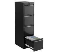 Garvee Classeur à dossiers métallique 4 tiroirs sécurisé - Rangement Vertical Robuste pour Documents A4/Légal/Lettre/F4 - Idéal Bureau - Serrure intégrée - Couleur Noire