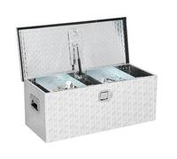 Garvee Coffre à outils benne camion aluminium robuste - Étanche, verrouillable, plaque diamant étoile - Poignées latérales - Idéal pick-up/remorque - 91x38x38cm - Motif étoile argent naturel, boîte