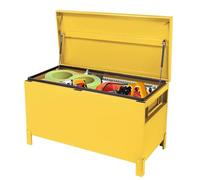 Garvee Coffre à outils pour benne de camion - XXL acier jaune 36x15 pouces, poignées latérales, rangement sécurisé pour chantier, pick-up, remorque - Bandes orange