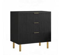 Garvee Commode 3 Tiroirs, Design Moderne Scandinave, Bois Naturel avec Poignées Dorées, Pieds en Métal, Meuble De Rangement Spacieux pour Chambre, Salon, Entrée, Noir