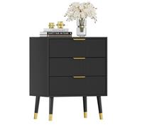 Garvee Commode 3 Tiroirs Moderne en Bois Cannelée avec Poignées Dorées | Pieds Fins Meuble De Rangement 3 Grands Tiroirs, Plateau Large 72,4X59,9X39,1Cm Pour Chambre, Séjour,Entrée Et Studio,Bureau