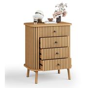 Garvee Commode 4 TIROIRS Lot DE 2 - Commode en Rotin Style Bohème avec Poignées Noir Mat et Pieds en Bois, Table de Chevet, Rangement Spacieux pour Chambre, Salon, Entrée (Naturel)