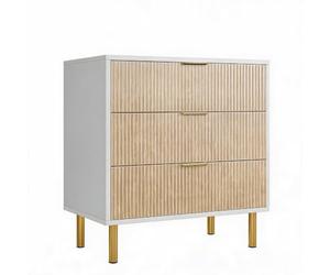 Garvee Commode Moderne à 3 Tiroirs en Bois, Commode Large avec Poignées Vintage Dorées, Design Scandinave, Meuble de Rangement pour Chambre, Salon et Entrée, Bois