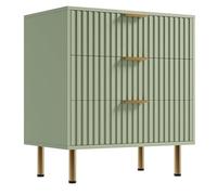 Garvee Commode Moderne Grand capacité 3 tiroirs Bois rainuré - Rangement Plateau Large, poignées dorées pour Chambre, Salon, entrée ou Chambre d'enfant - Gris Vert Mat