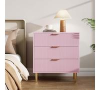 Garvee Commode Rose, Commode Moderne à 3 Tiroirs pour Chambre avec Poignée Dorée, Commode de Chambre en Bois, Meuble de Rangement pour Salon, Couloir, Entrée