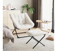 Garvee Confort supérieur et Rangement Facile - Fauteuil Lounge Pliant surdimensionné avec Repose-Pieds, Chaise Lune Ultra-Douce Beige, Structure en Fer, idéal Salon/Chambre, Beige avec pédales