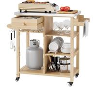 Garvee DESSERTE DE CUISINE-Chariot barbecue d'extérieur-Chariot de cuisine en bois massif avec rangement-étagères et roues