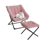 Garvee Détente Ultra-Douce à la Maison - Fauteuil Lune Pliant avec Repose-Pieds, surdimensionné, Fausse Fourrure Rose, Facile à Ranger, idéal Chambre ou Salon, avec Repose-Pieds Rose