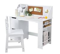 Garvee Ensemble Bureau et Chaise pour Enfants, Bibliothèque, Table et Chaise en Bois avec Étagère de Rangement, Table d'étude pour Chambre Enfant de 3 à 8 Ans