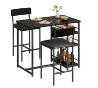 Garvee Ensemble compact 3 pièces : table haute cuisine + 2 chaises velours, étagères. Idéal petit espace/appartement. 1+2 Set - Noir