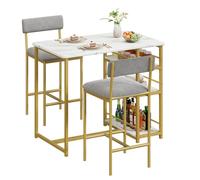 Garvee Ensemble compact 3 pièces : table haute cuisine + 2 chaises velours, étagères. Idéal petit espace/appartement. 1+2 Set - Doré