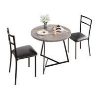 Garvee Ensemble de Salle à Manger Rond 3 Pièces pour 2 Personnes, Table de Cuisine Compacte avec Chaises Rembourrées, Gris
