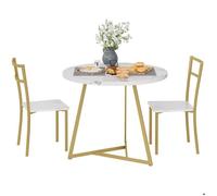 Garvee Ensemble de Salle à Manger Rond 3 Pièces pour 2 Personnes, Table de Cuisine Compacte avec Chaises Rembourrées, Blanc