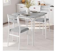 Garvee Ensemble table 3 pièces : table carrée, 2 chaises rembourrées, gris lavé/pieds blancs, MDF, idéal pour petit espace