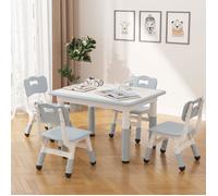 GARVEE Ensemble table + 4 chaises enfants - Gris - Hauteur réglable, plateau anti-rayures, pieds antidérapants - 2 à 10 ans