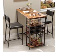 Garvee Ensemble Table à Manger avec 2 Chaise e Salle à Manger en Cuir synthétique, Table de Cuisine avec Étagère Modernes, Cadre en Acier, 2 Niveaux de Rangement, Brun