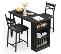 Garvee Ensemble table de bar extensible (3 p.) : table, 2 chaises conf., étagères, gain de place. pour 2-4 personnes - Noir.