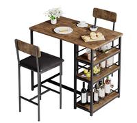 Garvee Ensemble Table De Salle à Manger avec 2 Chaises en Bois Et Métal, Table De Bar avec 3 Étagères De Rangement pour Cuisine Salle à Manger 92x50x92 Cm