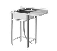 Garvee Évier utilitaire autonome en acier inoxydable pour buanderie, garage ou cuisine extérieure, grand plan de travail et table de travail robuste, facile à nettoyer et durable, 96 x 21 x 40 cm