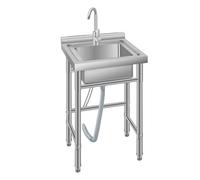 Garvee Évier Utilitaire Professionnel Inox Sur Pied, Évier En Acier Inoxydable Professionnel Avec Robinet Eau Chaude/Froide, Bac Profond