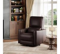 Garvee Fauteuil Relax à Bascule et Pivotant, Fauteuil de Relaxation Inclinable Manuel avec Dossier Haut, Support Lombaire, Accoudoirs Rembourrés, Canapé en Similicuir pour Salon, Chambre, Marron