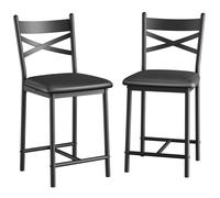 Garvee Lot 2 chaises bar 66 cm - Dossier haut PU rembourré, assise confortable, piétement métal - Noir moderne - Cuisine/îlot/café