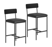 Garvee Lot 2 tabourets bar rétro : dossier, repose-pieds, assise large PU (65 cm). Pour cuisine, îlot ou bar. Noir