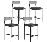 Garvee Lot 4 tabourets bar rétro : dossier, repose-pieds, assise large PU (65 cm). Pour cuisine, îlot ou bar. Gris