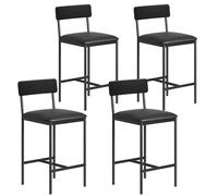 Garvee Lot 4 tabourets bar rétro : dossier, repose-pieds, assise large PU (65 cm). Pour cuisine, îlot ou bar. Noir