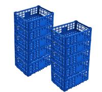 Garvee Lot de 10 Cagette Plastique Pliable Empilable 52 L avec Poignées, Bleu