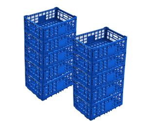 Garvee Lot de 10 caisses de rangement pliables 52L - Plastique robuste, empilable, parois renforcées - Pour bureau, maison, jouets, garage - Facile à stocker - Bleu - 10 PCS