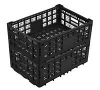 Garvee Lot de 2 Cagette Plastique Pliable Empilable 52 L, Noir | avec Poignées, Panier de Rangement Multiusage pour Fruits, Légumes, Vêtements, Jouets et Produits d’Épicerie
