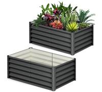 Garvee Lot de 2 jardinières surélevées extérieures en métal galvanisé - Design à Base Ouverte, Robustes pour légumes, Fleurs, Herbes - Bordures sécurisées - Gris foncé 180x90x45 cm