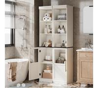 Garvee Meuble D'entrée Colonne 180 Cm Armoire De Rangement Haute Étroite | Avec Porte Vitrée & 3 Étagères, Meuble Colonne De Salle De Bain, Cuisine Ou Buanderie Pour Un Petit Espace, 40X35,5X178,5Cm