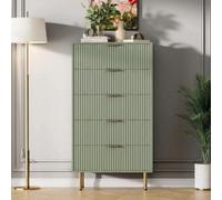 Garvee Moderne Commode Tiroirs Meuble De Rangement Chambre, 121,7 x 68,6 cm | Commode Haute Cannelée 5 Tiroirs en Bois, Poignées Métal, pour Salon/Entrée/Placard/Chambre, Vert