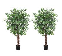 Garvee Plante Artificielle Ficus Hauteur 180 cm, Arbre Artificiel 1008 Feuilles, Double Tronc Branches Liane Lichen Feuilles Grand Réalisme Déco Intérieure & Extérieure, Salon, Bureau