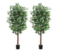Garvee Plante Artificielle Ficus Hauteur 180 cm, Arbre Artificiel 1008 Feuilles, Double Tronc Branches Liane Lichen Feuilles Grand Réalisme Déco Intérieure & Extérieure, Salon, Bureau