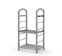 Garvee Range Bûche Double Étage en Métal Robuste, 40x30x75 cm, Argent | Support de Rangement pour Bois de Chauffage, Usage Intérieur et Extérieur, pour Cheminée, Foyer ou Terrasse