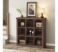 Garvee Rangement modulable 9 Cubes pour Bureau - Bibliothèque Basse en Bois, Design Ferme Rustique - Idéal pour Livres et Objets, Multi-Niveaux - Finition Noir Antique