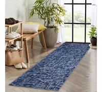 Garvee Solid Runner Rug 5x8 Washable Runners for Hallways, Non Slip Kitchen Rugs Faux Wool Bathroom Rug Runners Indoor, Modern Abstract Carpet for Hall Kitchen Bedroom,Blue