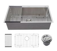 Garvee Station de travail supérieure pour cuisine - Évier encastré en acier inoxydable 16G T304, un seul bac profond, coins arrondis, accessoires inclus, idéal pour cuisine, buanderie, camping-car