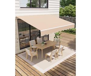 Garvee Store banne articulé extensionérieur 350x250cm - Protection UV50+, imperméable - Longueur et Inclinaison réglables - Manivelle, Support fresque - Idéal terrasse, Balcon - Kaki, 11,5x8FT