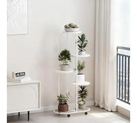 Garvee Support à Plantes 5 Niveaux en Métal avec Roulettes, Support à Plantes Étagé pour Plantes d'Intérieur, pour Coin de Terrasse, Chambre, Salon, Balcon, Blanc Crème.
